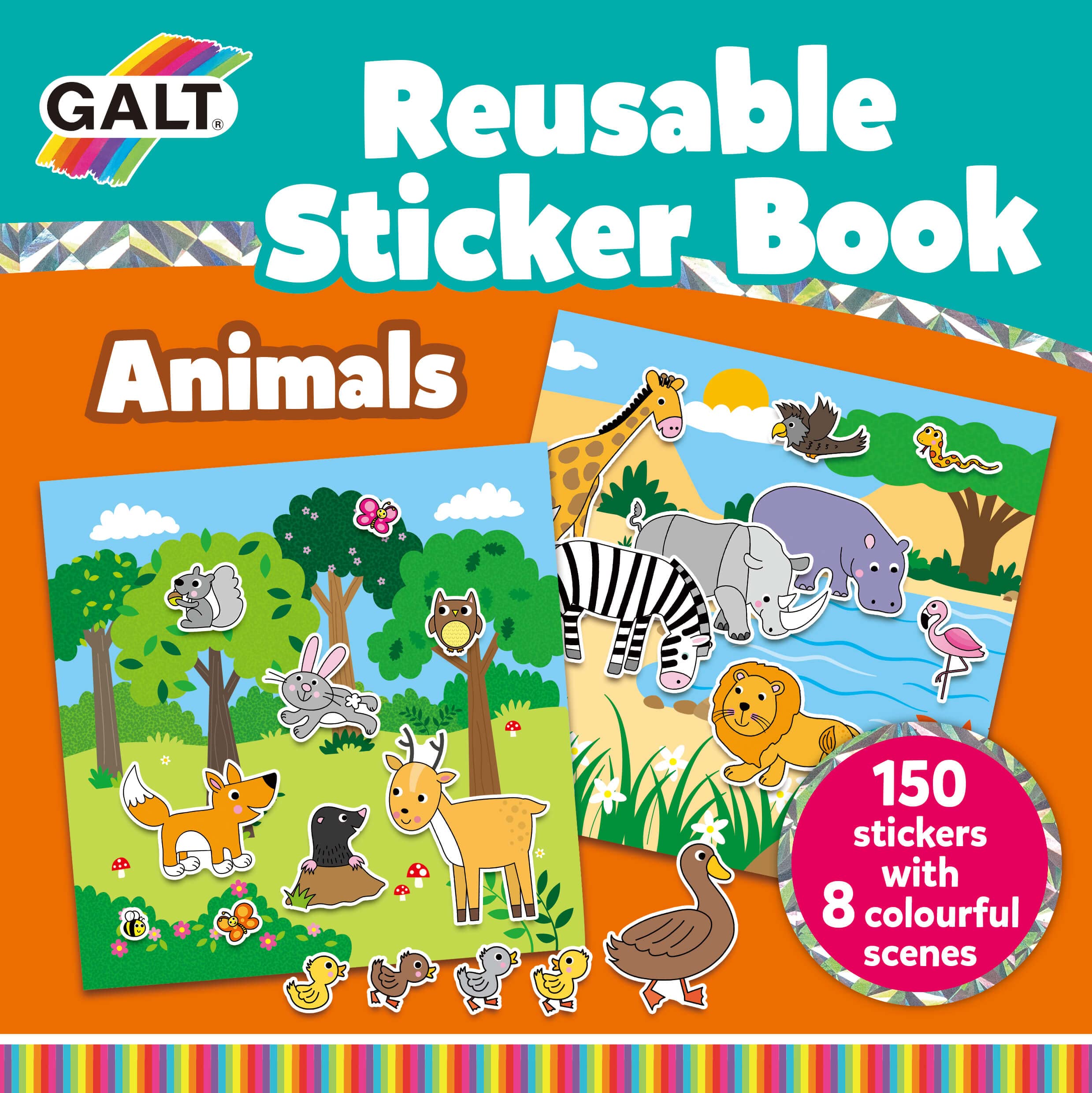 Galt Toys, Reusable Sticker Book - Animals, Sticker Books, Ages 3 Years Plus