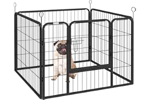 PawHut Dog Playpen, 31.5" W Heavy-Duty Metal Puppy Play Pen, Pet Exercise Fences for Outside and Indoor, DIY Design with Door