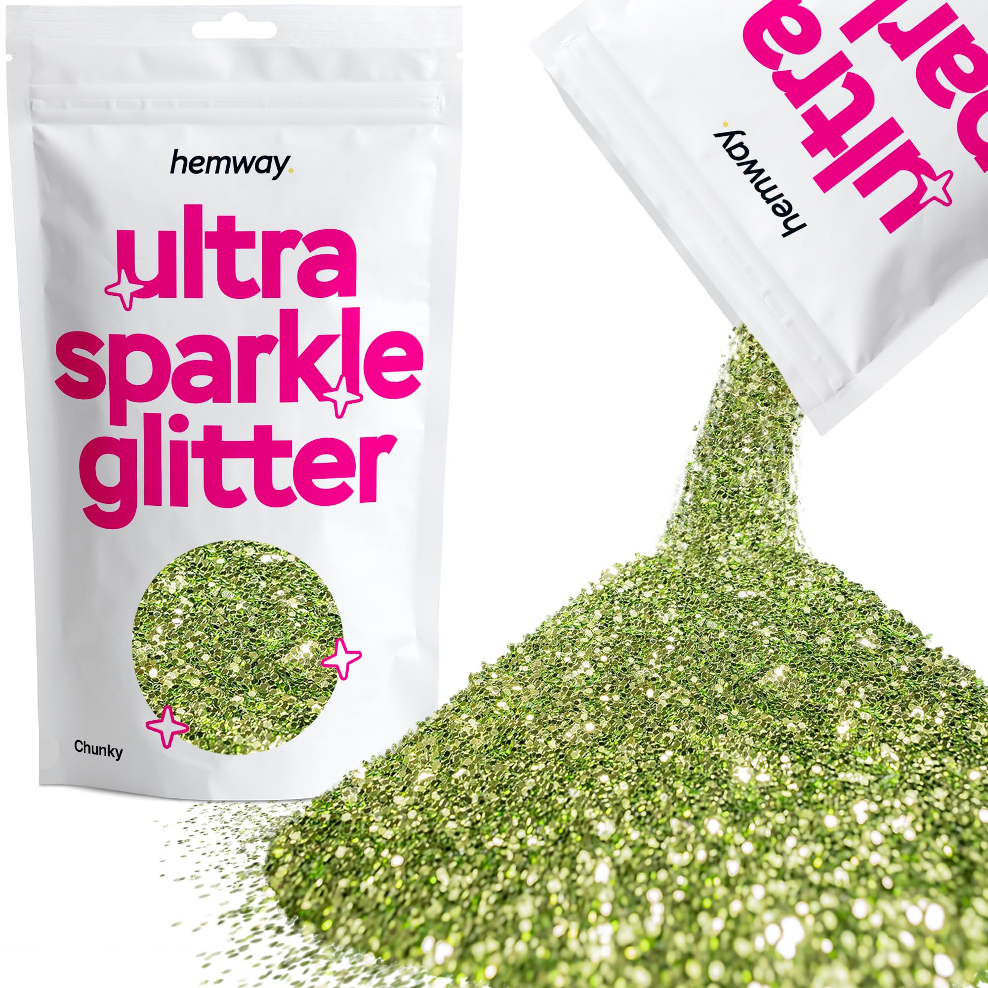 Hemway Ultra Sparkle Glitter Olive Green 100g Chunky | Glitter for Arts & Craft, Makeup, Nail Art, Crafting, Card Making, Sparkle Decoration