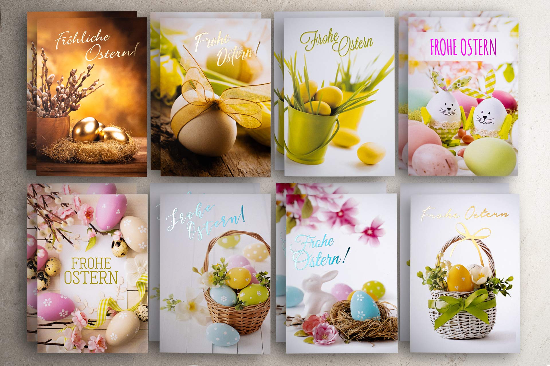 Art Nuvo - Exclusive postcards Easter cards – Set of 16 cards DIN A6 105 x 148 mm with gold-plated lettering, EE_WID