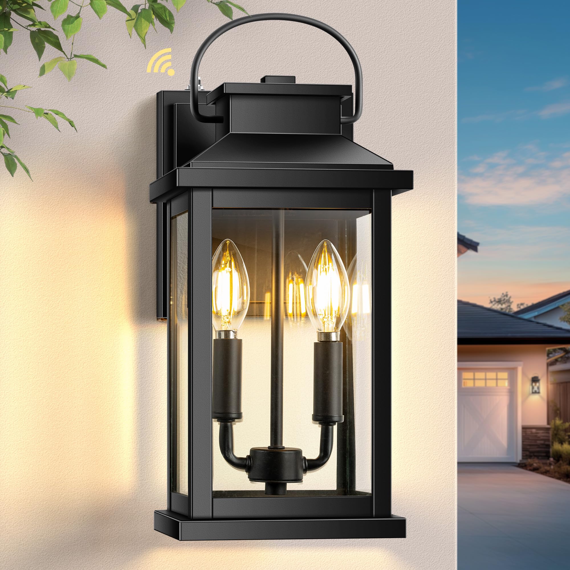 Photo 1 of VIANIS Large Dusk to Dawn Outdoor Light Fixture, Black Exterior Porch Lights Wall Mount Sconce, Modern Outside Lights for House, Anti-Rust Waterproof Outdoor Garage Lighting Lantern for Patio E12 Bulb