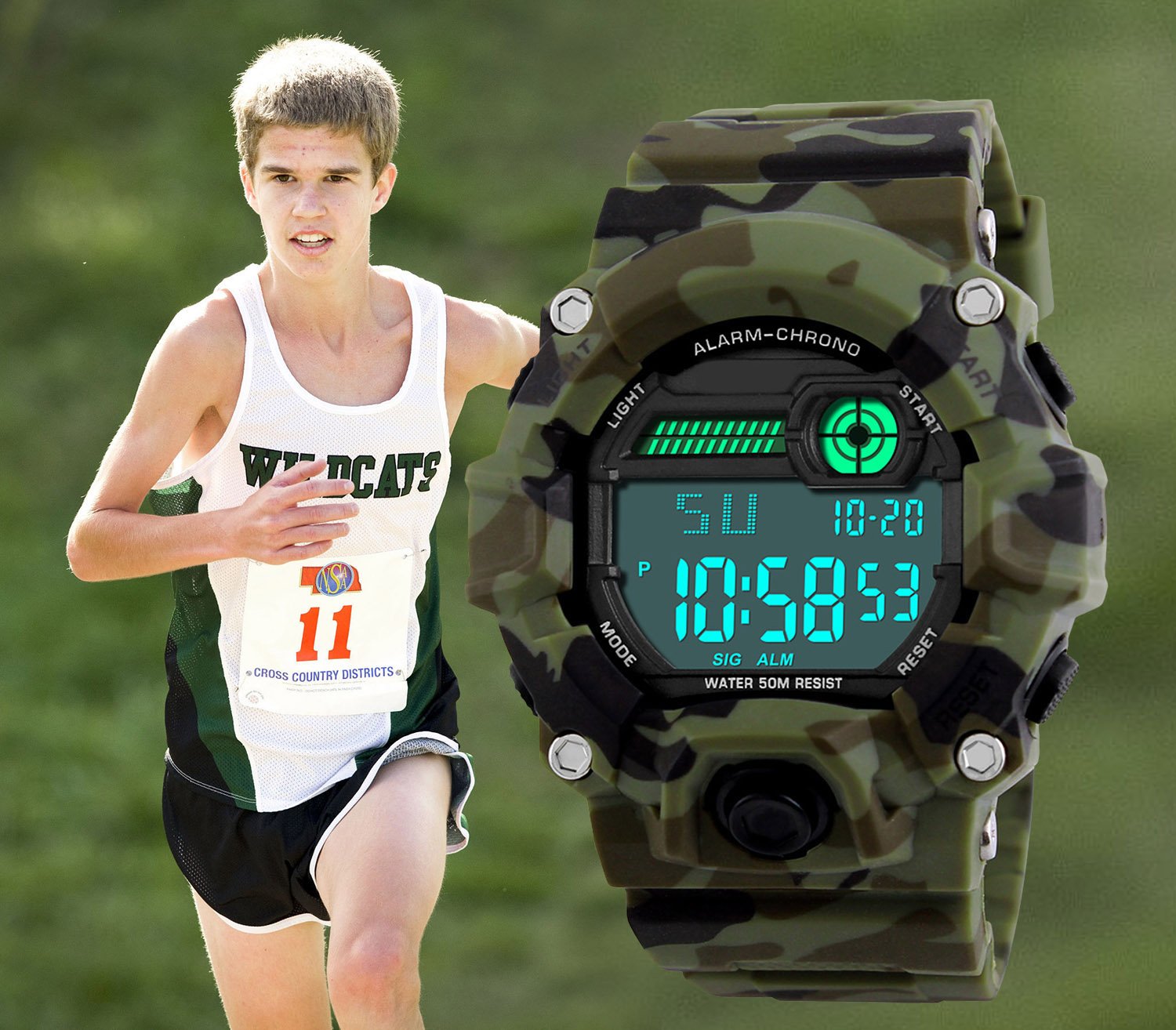 Kids Digital Watches, Boys Sports Military Watch with Alarm/Timer/Shock Resistant, Teenagers Childrens 5 Bars Waterproof Big Face Camouflage Electronic Wrist Watch for Boys by BHGWR