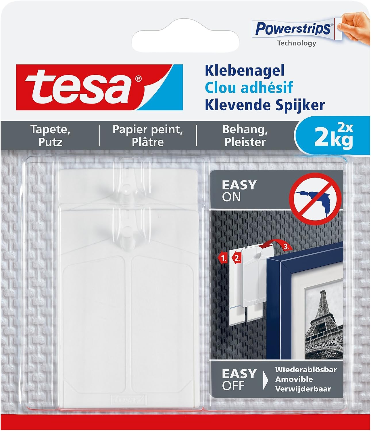 tesa Adhesive Nail for Wallpaper & Plaster 2kg, White, 2 kg