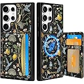 Uppuppy for Samsung Galaxy S25 Ultra Case with Wallet - Fits 4 Card Slots, Compatible with MagSafe for Women Leather Credit Card Holder Kickstand Phone Cover for Samsung S25 Ultra, Lemon Bird