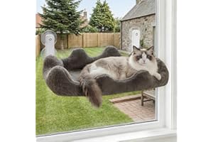 Homegroove Cat Window Perch, 24 x 12 Inch Foldable Cat Hammock for Window with 4-Sided Bolster & 4 Large Suction, Cloud Shape