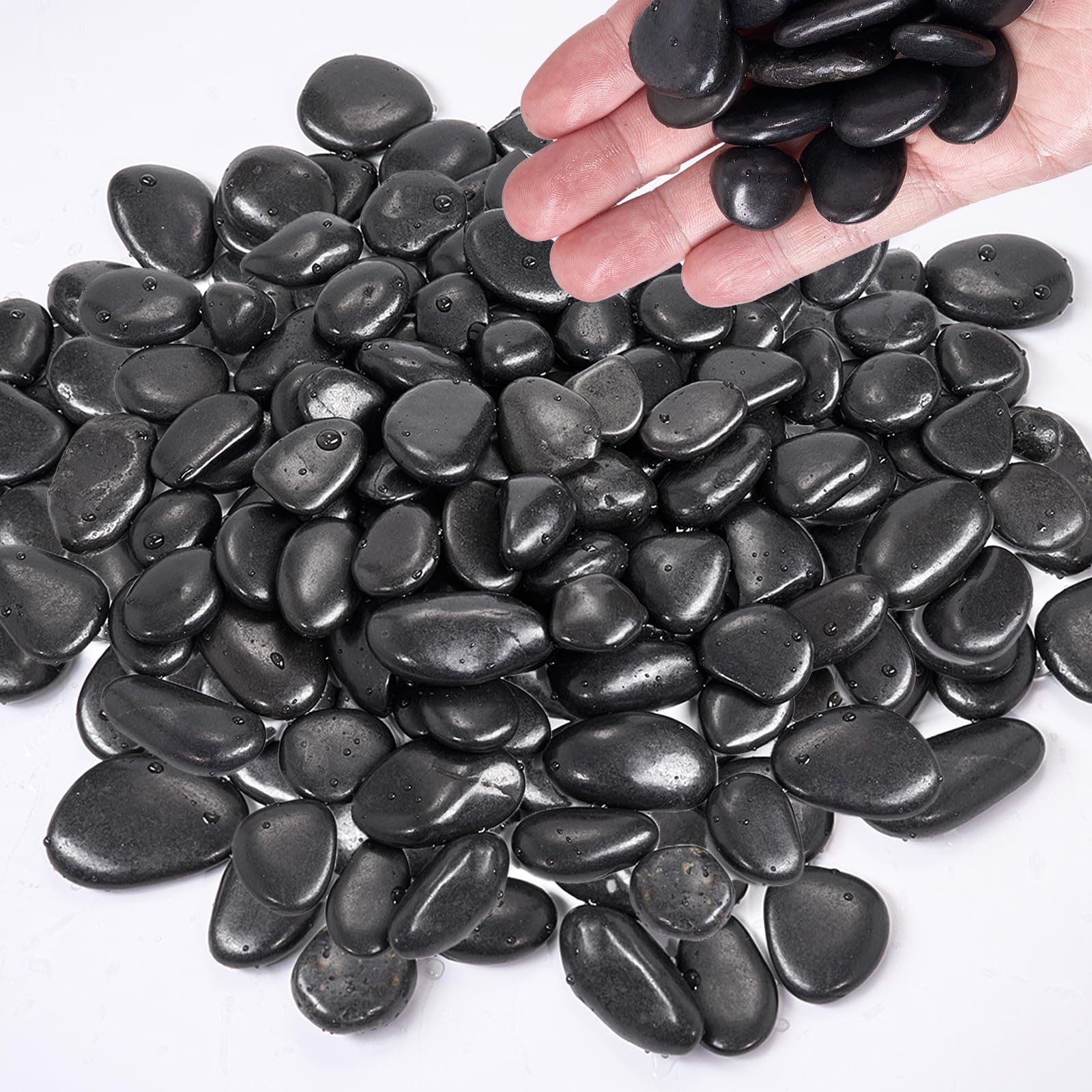 3.9 LB Black Polished Pebbles 10-20mm River/Aquarium Pebble Rocks, Decorative Stones for Home Plants Vase Fillers, Landscaping, Garden, Fish Tank Decor