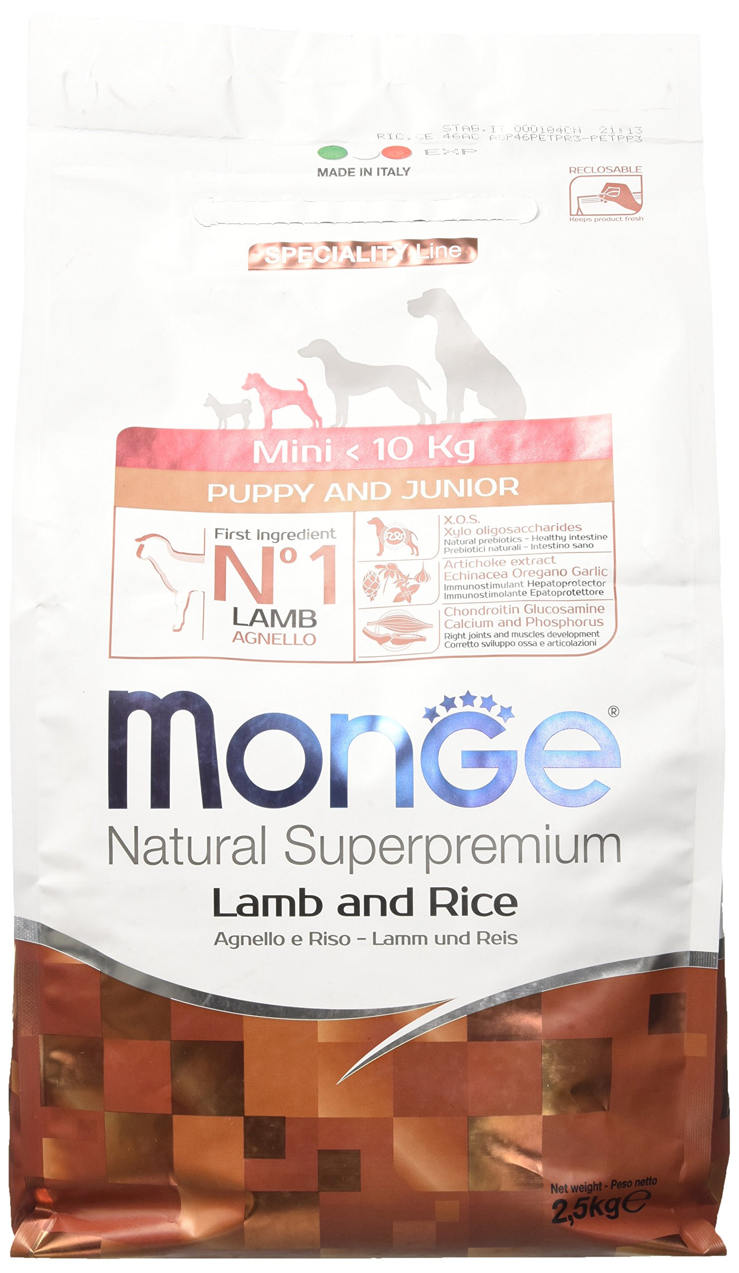 Monge Natural Superpremium Adult Mini Lamb And Rice Dry Food for Dogs of All Breeds (Weight Less than 10 kg) Very Rich in Fibre and Vitamins, 2.5 kg