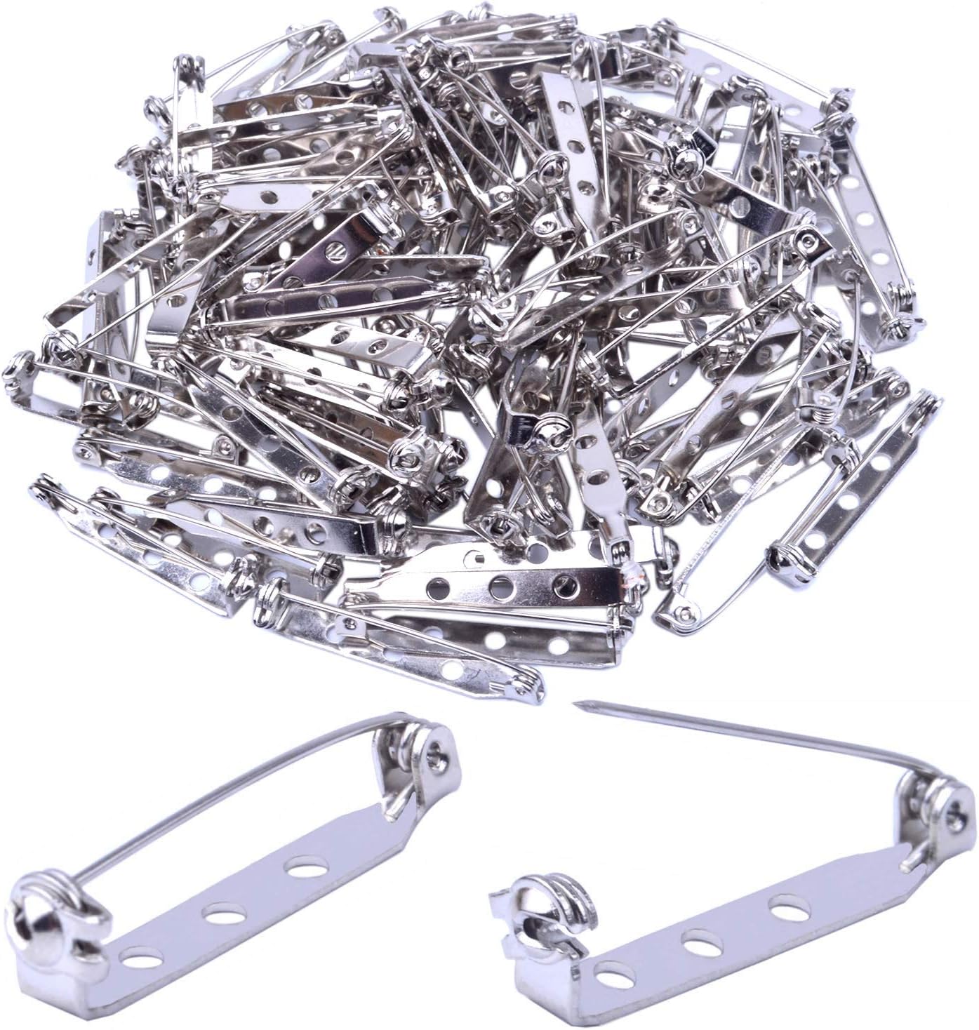 100 Pieces Brooch Pin Backs,32mm Pin Back Clasp Brooch Safety Pins for Name Badge Craft,Silver