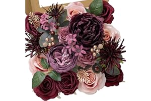 Serwalin Burgundy Artificial Flowers Fake Pink Rose Silk Cake Flower for Wedding Bouquets Centerpieces and Floral Arrangement