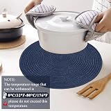 Pauwer Round Placemats and Coasters Set of 6 Navy Non Slip Heat Resistant view 2