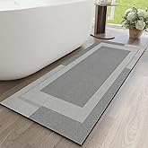 YDKGL Non Slip Long Bathroom Runner Rug Bath Mat, Rubber Backing Ultra Thin Bathroom Rugs Fit Under Door Quick Dry Super Absorbent Washable Shower Mat for Bathtub Sink Floor, Grey 17"x59"