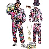 Verceco 80s Outfit for Men Neon Baggy Tracksuit Set 90s Vintage Couples Costumes for Adults Women Retro Hip Hop Windbreaker