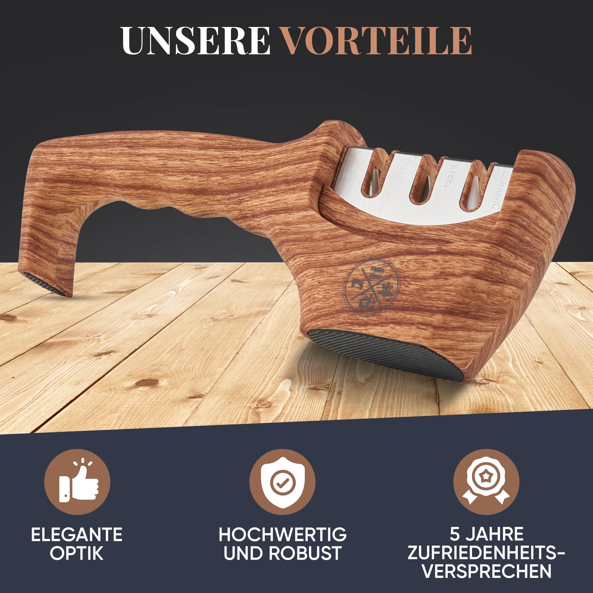 Diamant Messerschärfer Profi [3-in-1] Testsieger Messerschleifer Profi für scharfe Messer | Knife Sharpener, Rollschleifer, Messerschleifmaschine für schnelles Schärfen – Das Original From Mom by FM 6