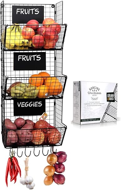 Amazon Granrosi 壁掛けフルーツと野菜用ワイヤーバスケット3点セット ポテトと玉ねぎの収納に キッチン収納 オンライン通販