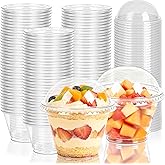 GGOLDMER 100 Sets 7oz Clear Plastic Cups with Dome Lids (No Hole), Disposable Dessert Cups for Fruit, Parfait, Pudding, Yogurt, Ice Cream, Snack, PET
