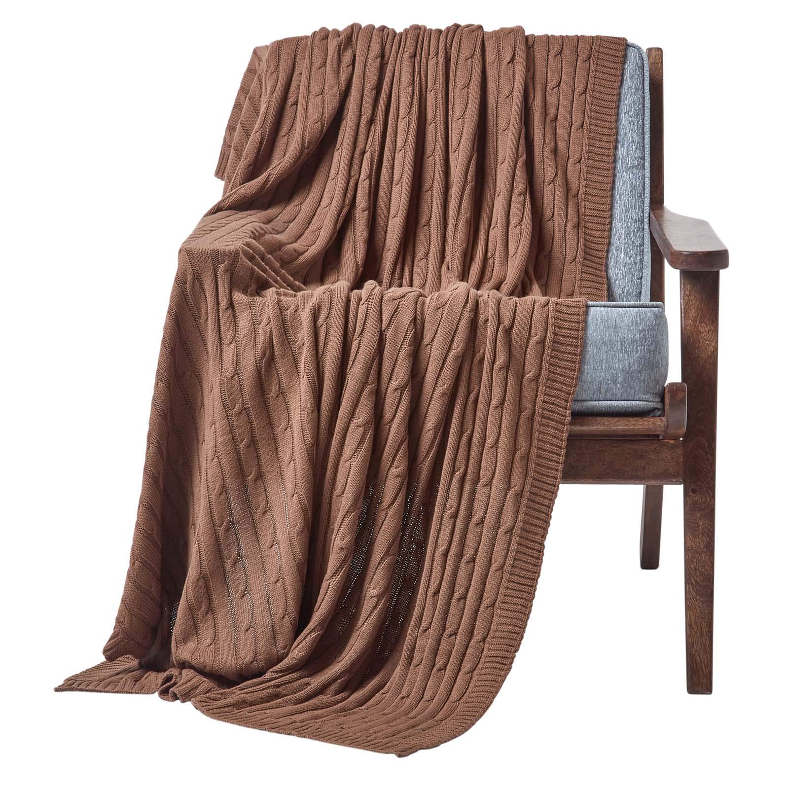 HOMESCAPES Brown Cable Knit Throw 130 x 170 cm Combed Cotton Soft and Cosy Blanket Bed and Sofa Throw For Armchairs and Single Beds โ image 1
