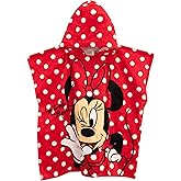 Disney Girls Minnie Mouse Towel Kids Hooded Poncho for Bath Swim or Beach Red One Size