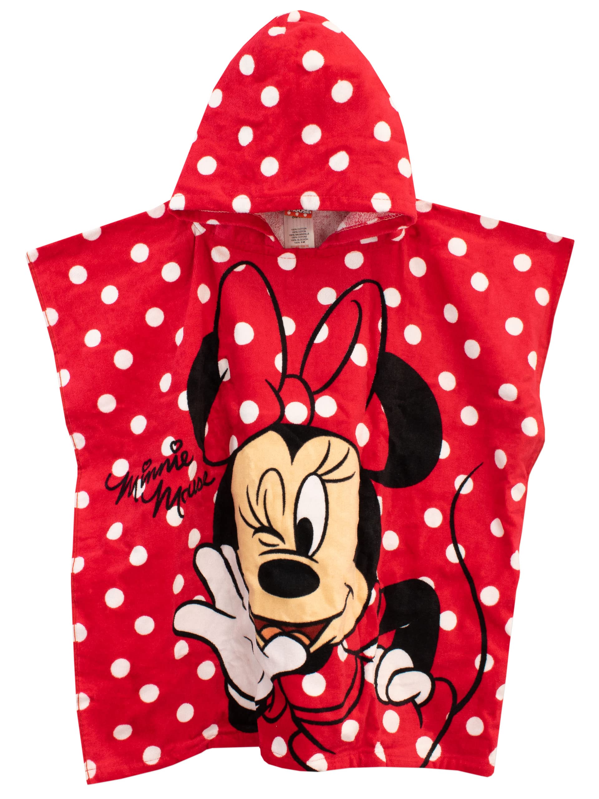Disney Girls Minnie Mouse Towel Kids Hooded Poncho For Bath Swim or Beach Red One Size