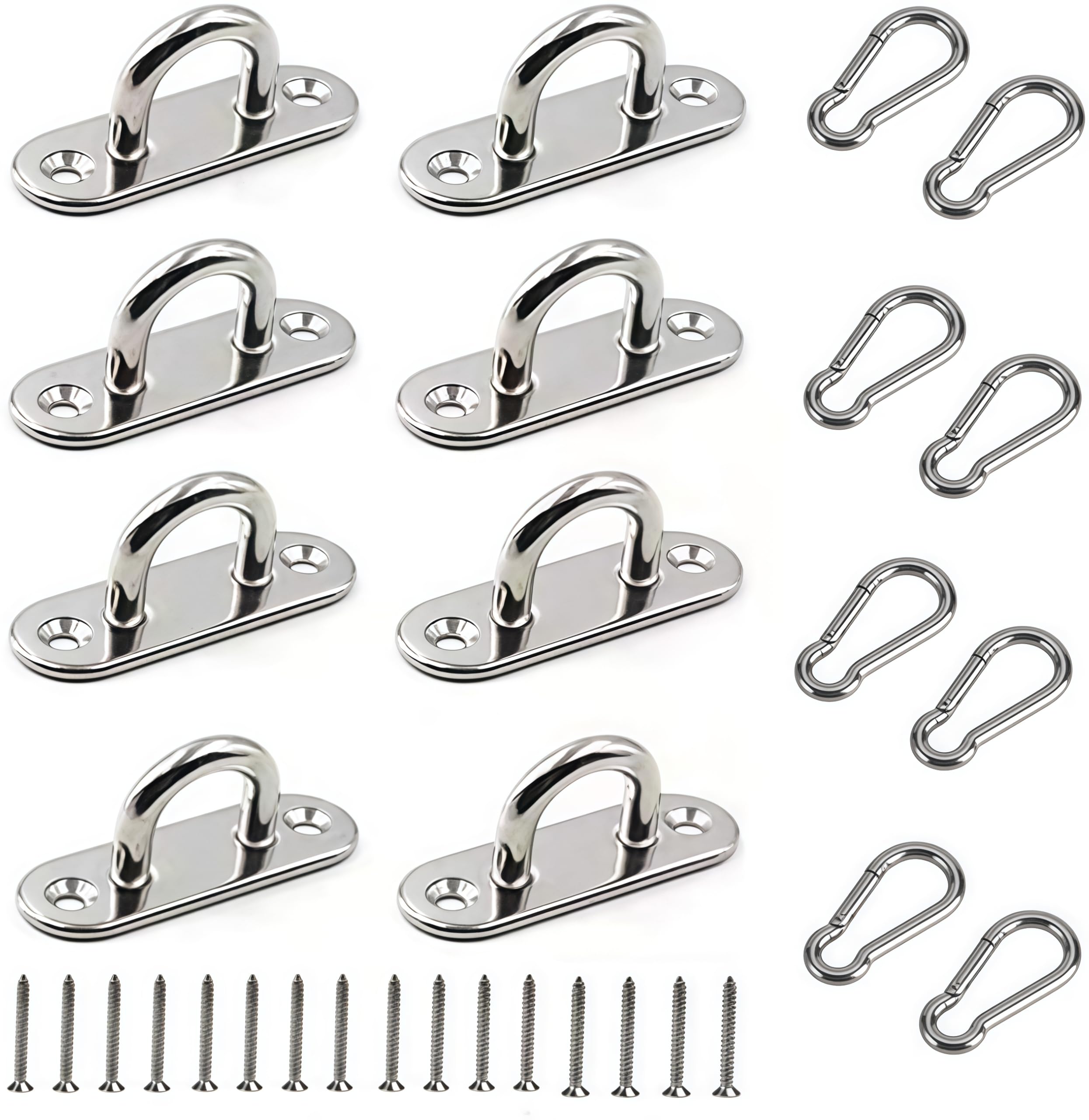 Stainless Steel Wall Hook with Oblong Eye Plates, Wall Mount for Heavy Loads, U-Shaped Metal Hooks, 304 Stainless Steel Carabiner Fireman Spring Hook (16 Pieces)