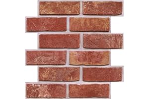 COMSTICKC 3D Red Brick Peel and Stick Wall Panels,10 Pcs of 12"X12",Small Size, Thin PVC 3D Fake Brick Self Adhesive Wall Covering Faux Brick Backsplash Interior Decor