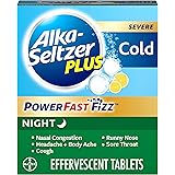 ALKA-SELTZER PLUS Severe Night Cold PowerFast Fizz Effervescent Tablets, Lemon, 20 Count
