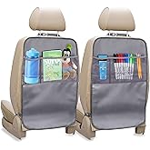 EcoNour Car Back Seat Protector for Kids (2-Pack) | Grey Oxford Fabric Kick Mats | Waterproof Seat Protector | Back Seat Orga
