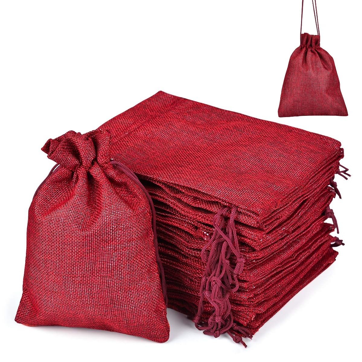 Miavogo 30 x Jute Bags for Filling, Advent Calendar, 15 x 20 cm, Small Pouches for Children's Gifts, Christmas and New Year, Burgundy