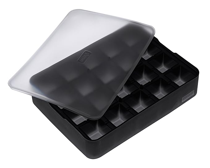 Lurch Ice Former Premium Eisbereiter aus Silikon mit Deckel für 20 Eiswürfel in der Größe 3cm, Schwarz 6.3 x 15.3 x 20.3 cm