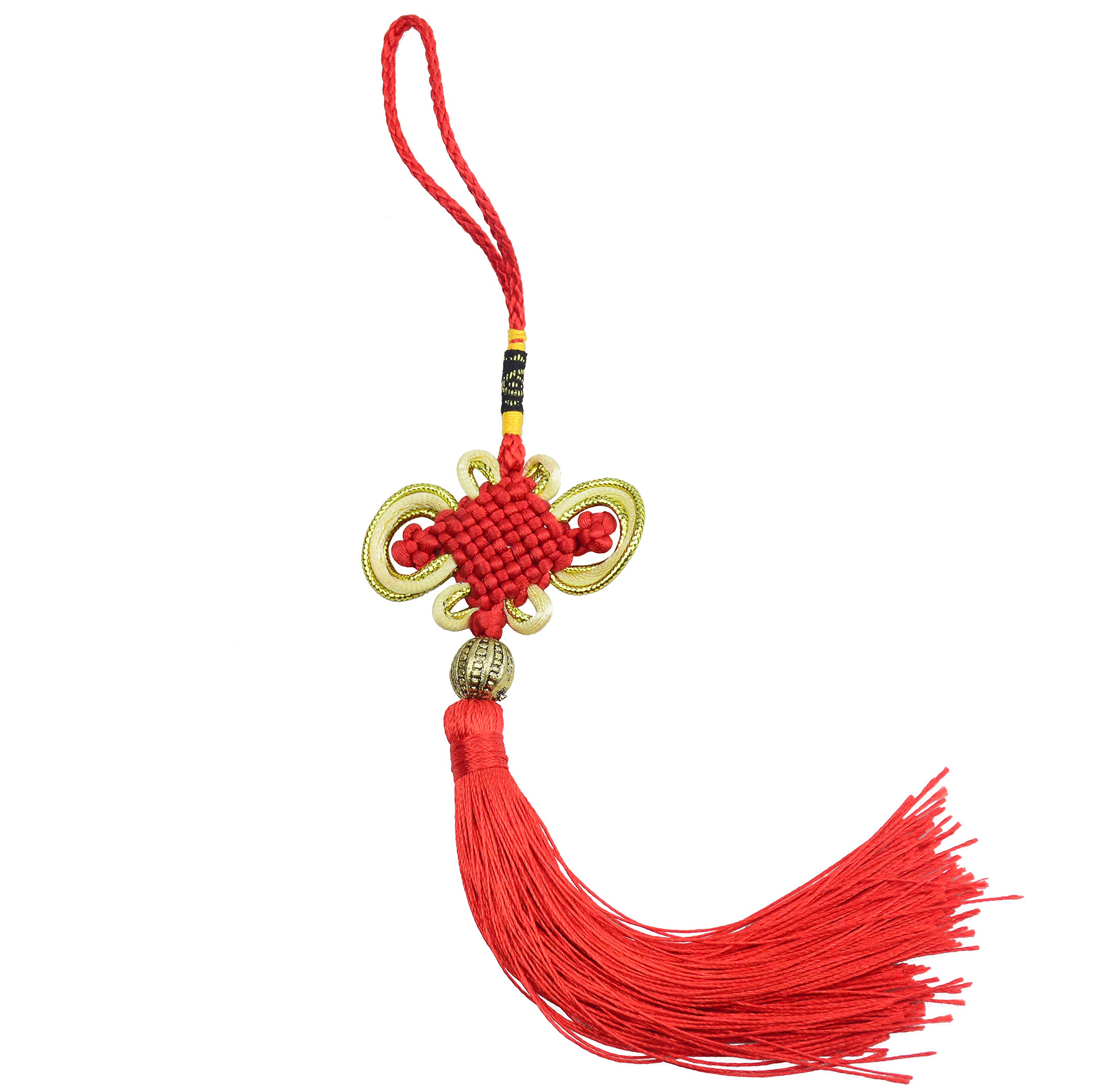 10x 10 inches Handmade Silky Floss Chinese Knot Tassel with Gold Satin Silk Made Chinese Knots for Home and Car Handing Decoration(Red)