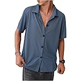 OYOANGLE Men's Short Sleeve Button Down Knit Shirts Collared Neck Casual Work Shirt Summer Knitted Tops