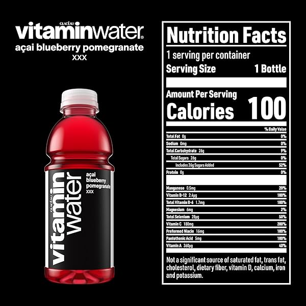 VITAMINWATER XXX AÇAI BLUEBERRY POMEGRANATE NUTRIENT ENHANCED FLAVORED WATER BEVERAGE, 20 FL OZ BOTTLES, 12 PACK