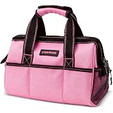 13-Inch Tool Bag for Women, Pink Soft Storage Bag with Inside Pockets | Wide Mouth Pink Tool Tote Bag, 600D polyester, Multi-Pockets &amp; Large Interior, Double-Pull Zipper, Oxford Fabric Base