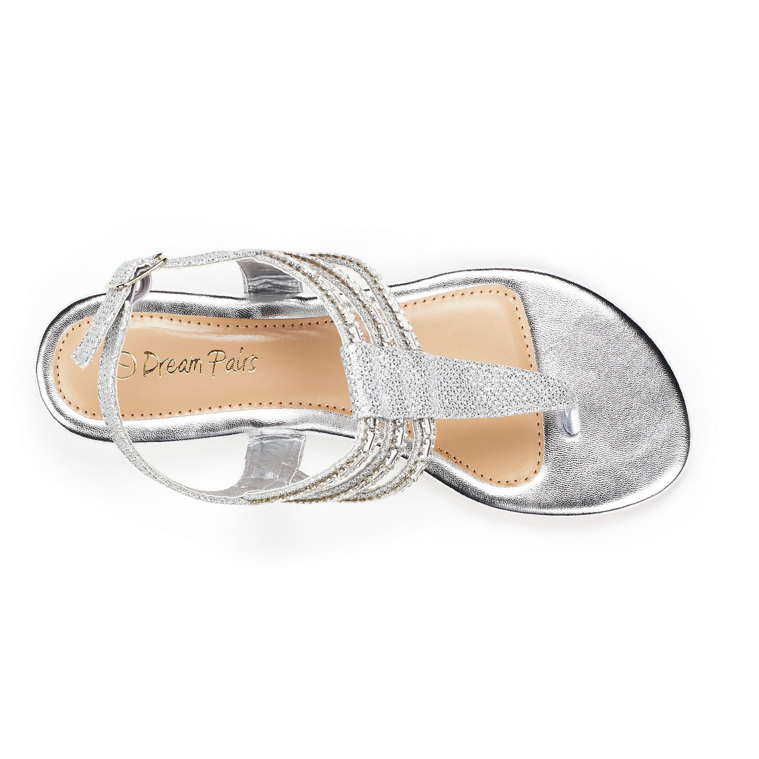 DREAM PAIRS Women's Estelle_W Silver Fashion Rhinestones Low Wedge Sandals Size 9 M US - Image 4