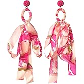 GPASTG Bohemian Handmade Fabric Ribbon Bow Geometry Dangle Drop Earrings Boho Long Big Flower Stud Earrings For Women