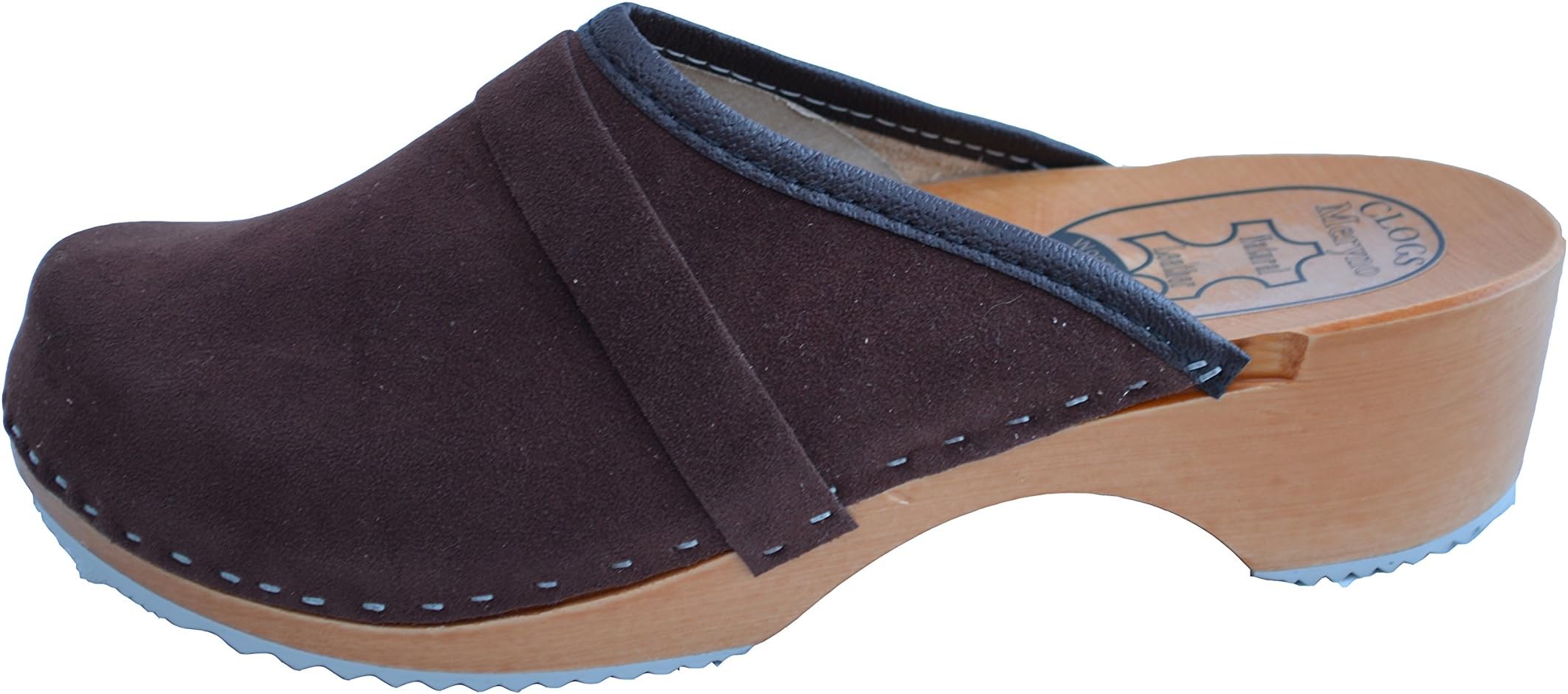 Meryno Women Clogs Wooden Sole Suede Leather Brown red Beige P1s