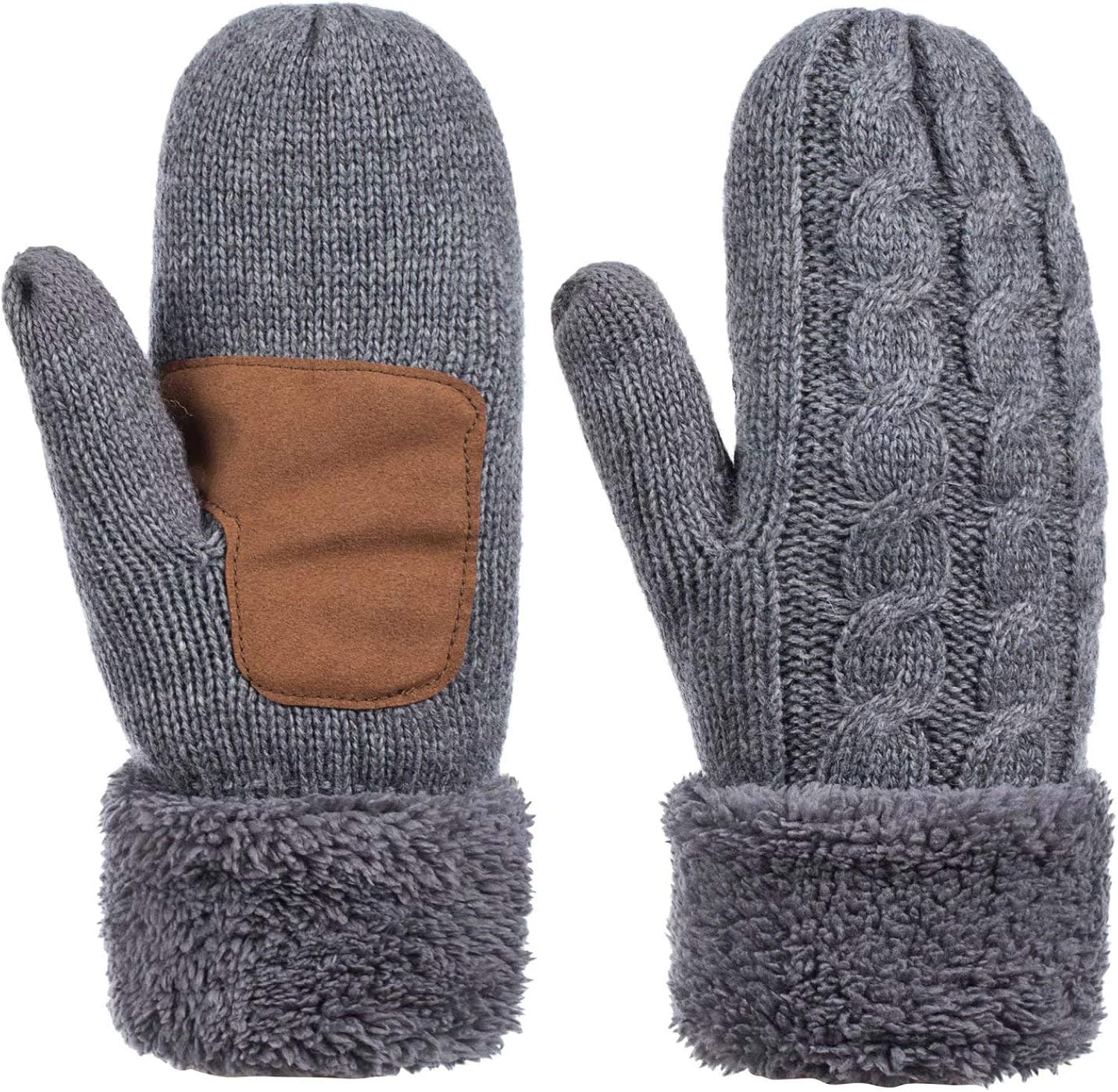 Winter Wool Mitten Gloves For Women, Warm Knit Touchscreen Thermal Cable Gloves With Thick Fleece Lining (Soft Gray) at  Women’s Clothing store