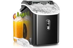 AGLUCKY Nugget Ice Maker Countertop,35lbs/24H,Portable Pebble Ice Machine with Handle,Self-Cleaning Function,Pellet Ice Maker for Home/Kitchen/Office(Black)