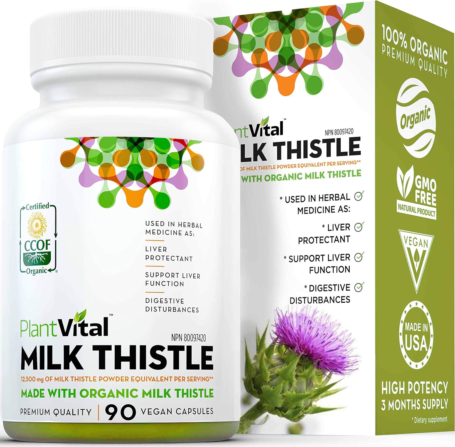 NEW! Organic Milk Thistle Extract Capsules. 3 Month Supply Vegan 12 ...