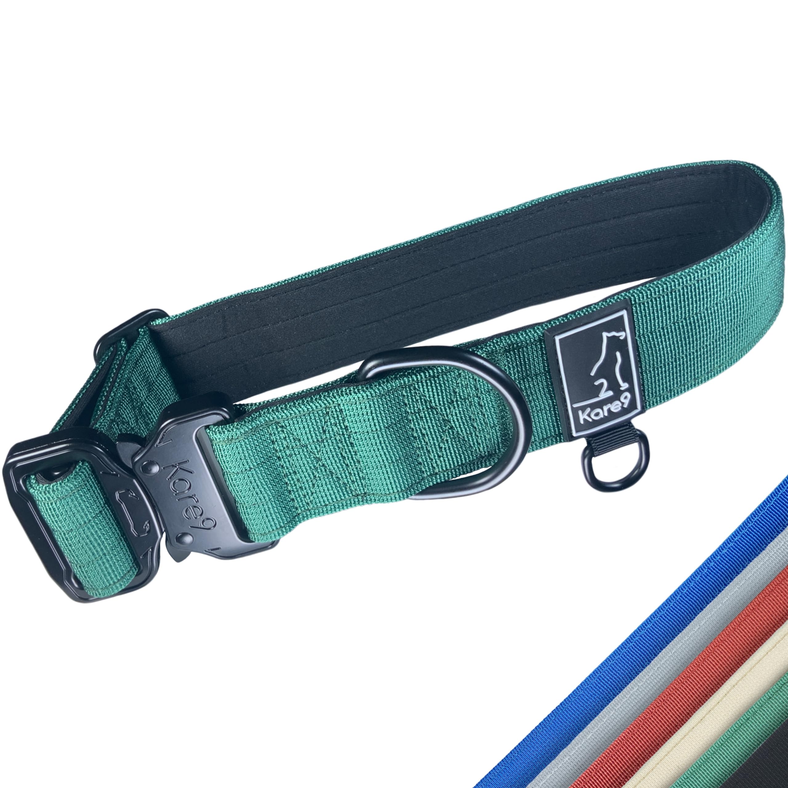 Kare9 Extra Strong Collar for Medium/Large Dogs | Adjustable 35cm-50cm | Padded, Heavy Duty w/Metal Buckle (Medium, Green)