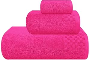 MyOwn Ultra Soft 3 Pack Cotton Towel Set, Contains a Bath Towels 28x55 inch, a Hand Towels 16x24 inch & a Wash Coths 12x12 inch, Ideal Everyday use, Compact & Lightweight - Hot Pink