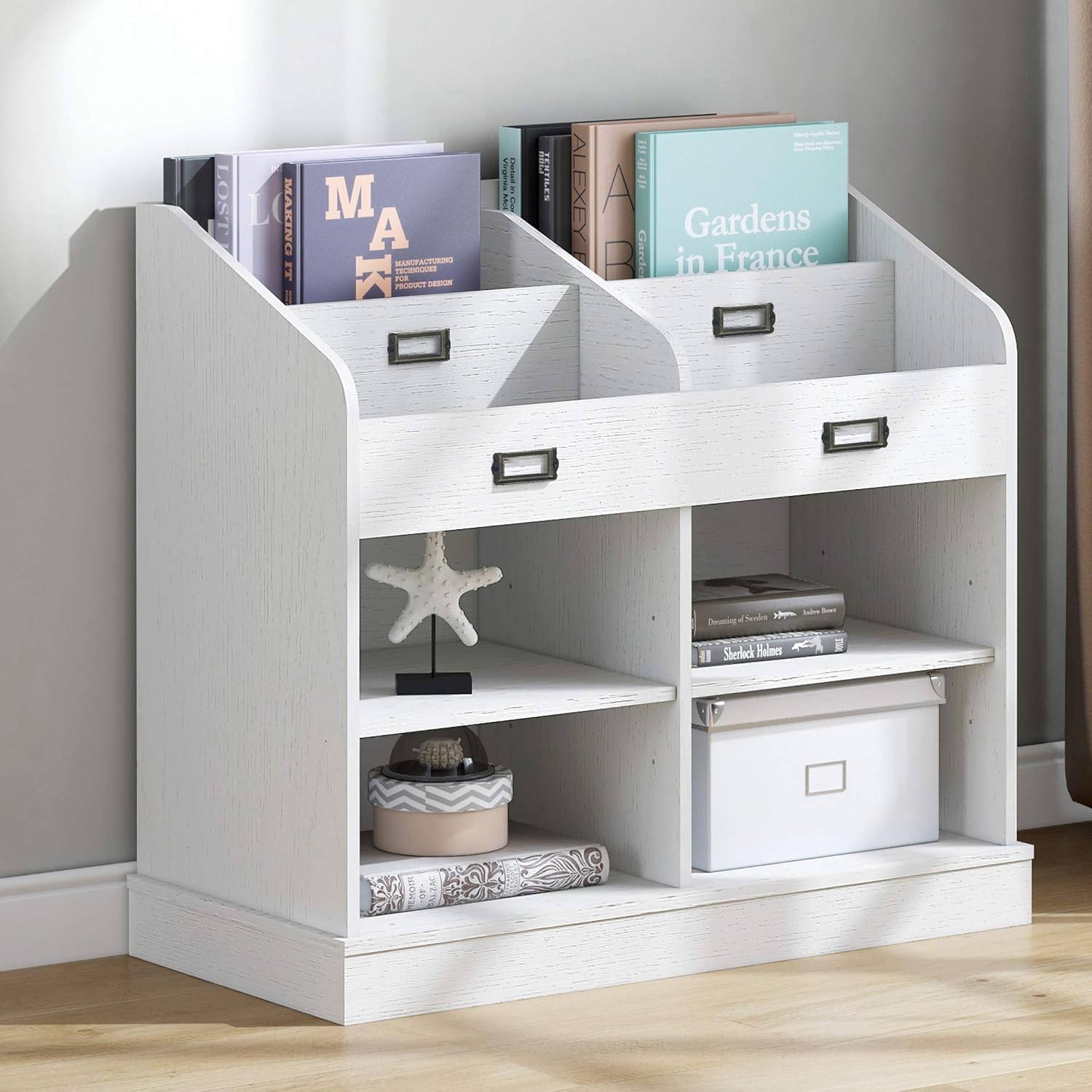 Spirich Kids Bookshelf and Toy Storage Organizer,Book Organizer for Shelves,Display Bookcase Storage with Toy Box,Oak