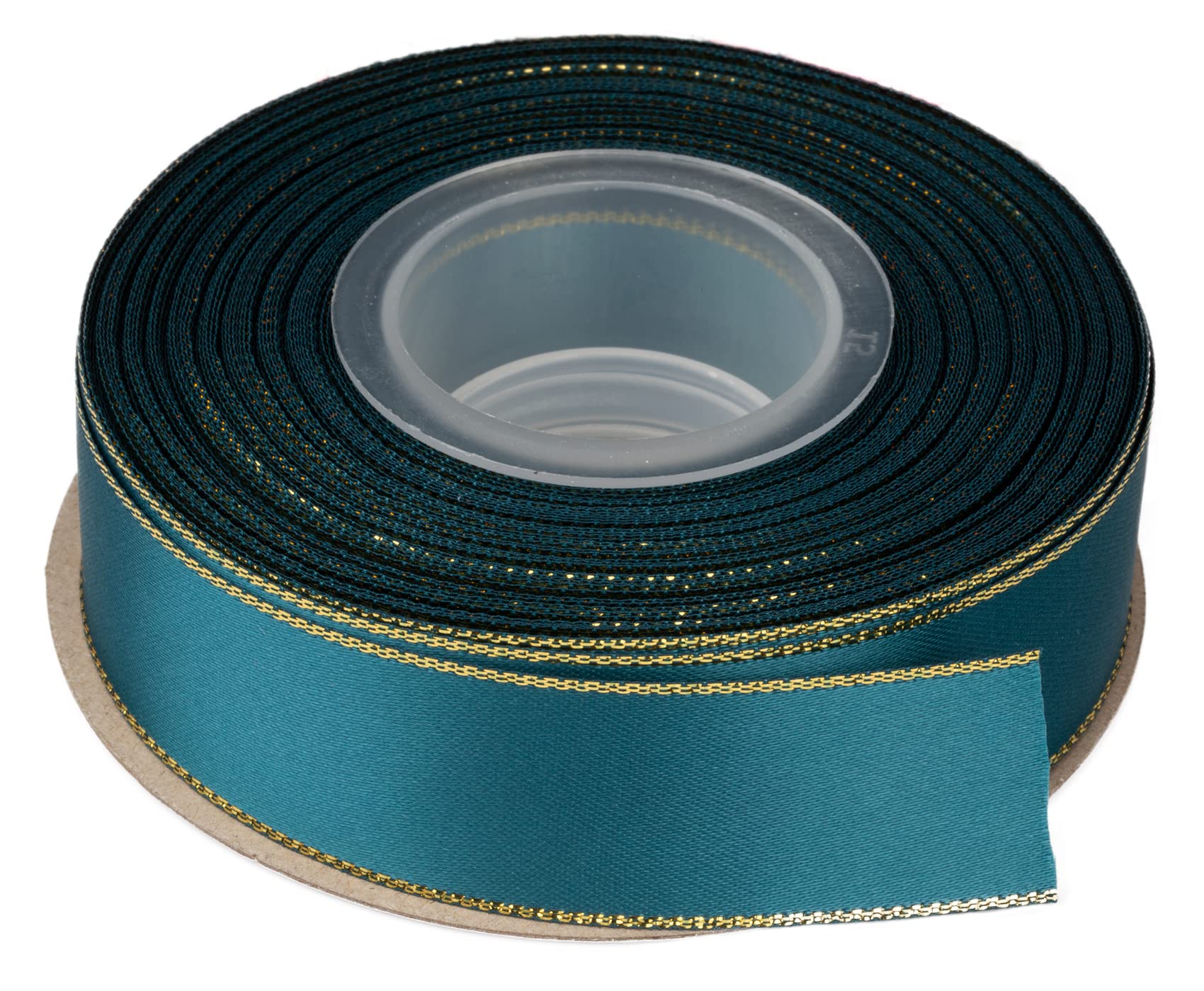 Ribbonitlux 25mm Double Face Satin Ribbon with Gold Edge 22 Meters (347-Teal), Perfect for Gift Wrapping, Party Decor, Wedding and Craft