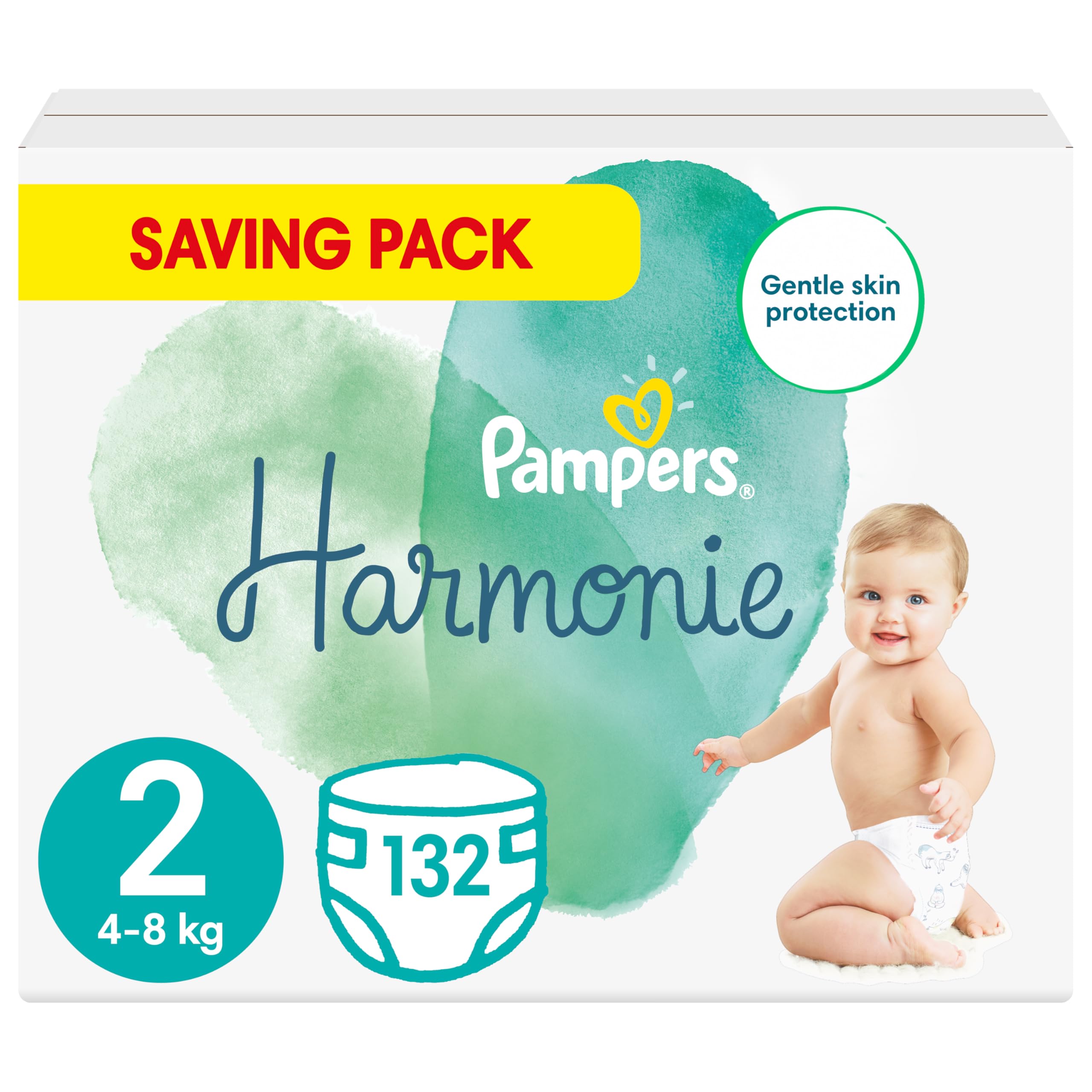 Pampers Baby Nappies Size 2 (4-8 kg / 9-18 lbs), Harmonie, 132 Nappies, Saving Pack, Baby Essentials for Newborn