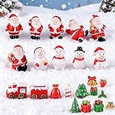 XFGSYXS 23Pcs Miniature Christmas Figurines Set, Mini Resin Ornaments Snowman, Xmas Tree, Snata Claus, Deer for Snow Globe Kit DIY Christmas Village Decoration Micro Landscape Decor Party Gift