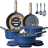 CAROTE Ceramic Cookwar Set, Pots and Pan Set Non Stick 16 Piece, Cookware Set Kitchen Cooking Set Non Toxic, PFAS PTFE Free, Blue
