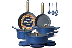 CAROTE Ceramic Cookwar Set, Pots and Pan Set Non Stick 16 Piece, Cookware Set Kitchen Cooking Set Non Toxic, PFAS PTFE Free, Blue