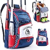 VIGEGARI Baseball Bag for Youth & Adult with 4 Bat Sleeves - Softball Bat Bag with Shoe Compartment - Baseball Backpack for T-Ball, Softball Equipment, Baseball Gear, Baseball Bags for Boys 8-12