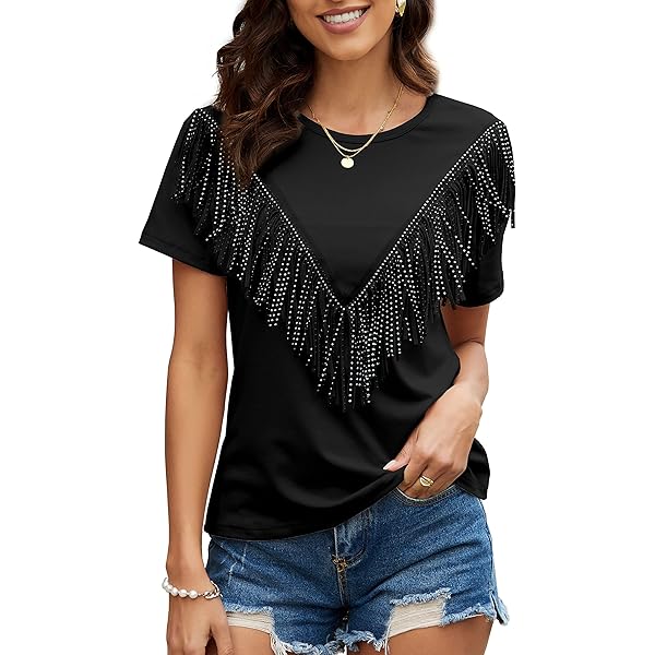 SS Aztec Fringe Hippy Short Sleeve Shirt Womens Ladies Top