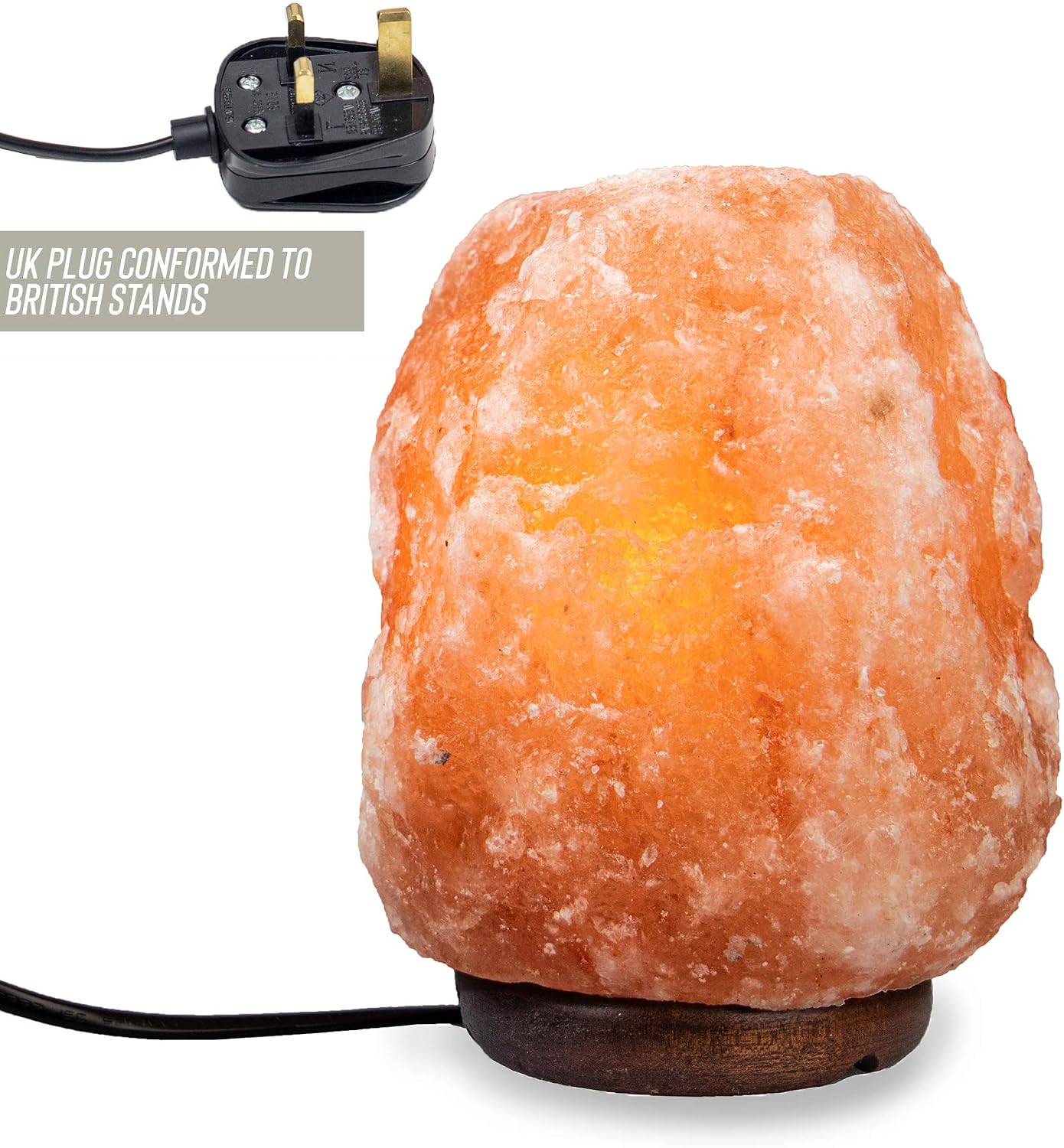 Myga 1-2KG Himalayan Natural Salt Lamp - Handcrafted Crystal Rock Salt Lamp on Wooden Base - Healing Himalayan Salt Lamp with Dimmer Switch and British Standards CE Certified Plug with a 15W Bulb - Image 4