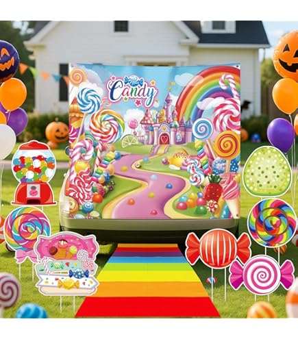 48 Pc Halloween Candy Trunk Or Treat Decor Kit - Lollipop Balloons, Cutouts, For Car, Garage, Party